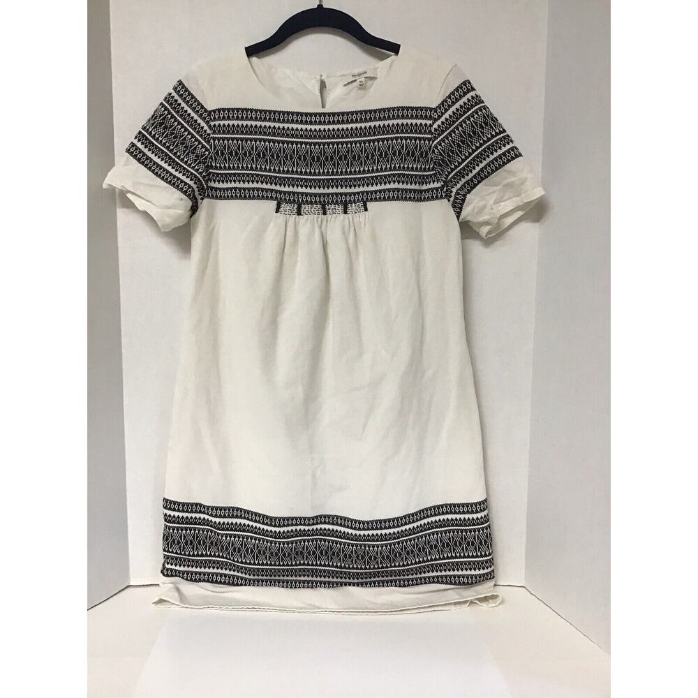 Madewell Cabana Embroidered Jacquard Shift Dress White & Black XS Orig. $158